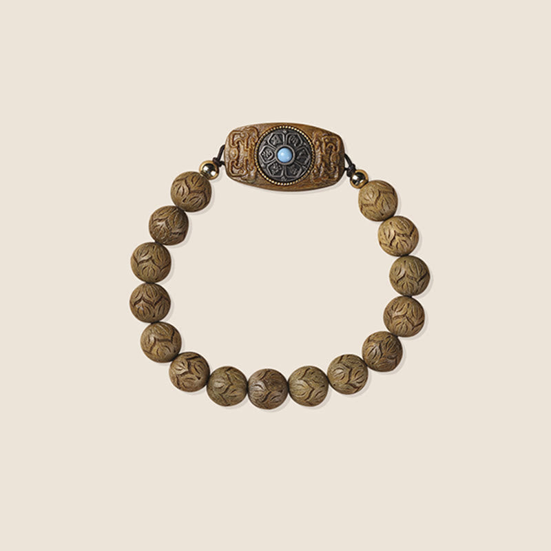 Buddha Stones Green Sandalwood Ebony Wood Sandalwood Om Mani Padme Hum Soothing Bracelet