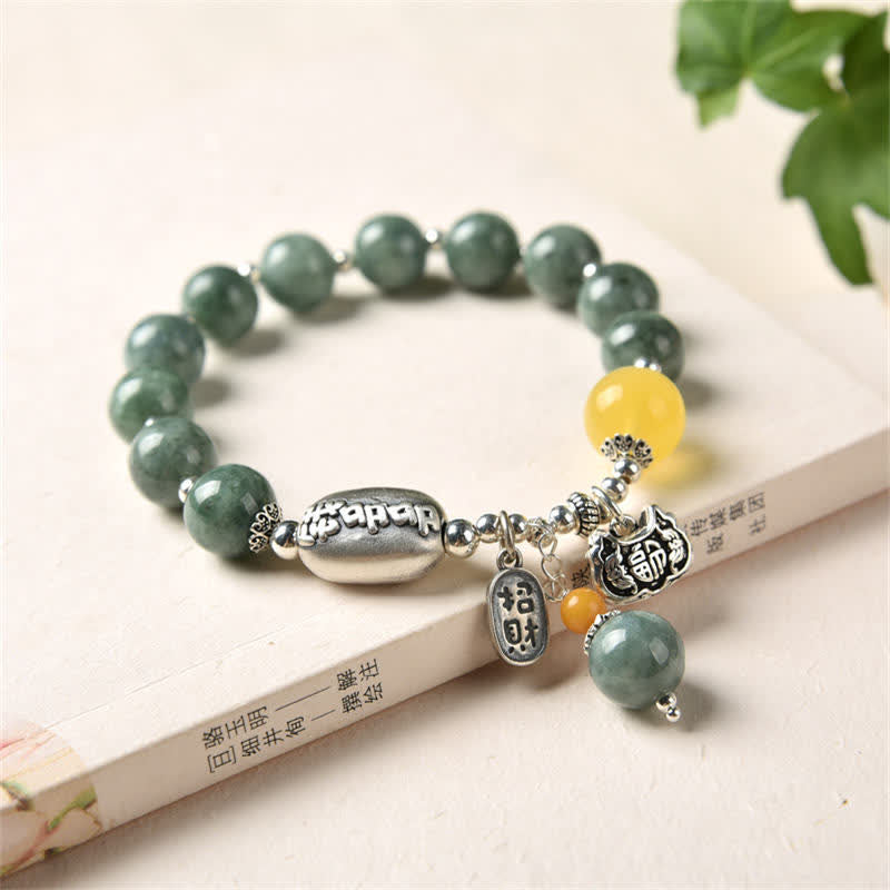 925 Sterling Silver Cyan Jade Amber Success Bracelet