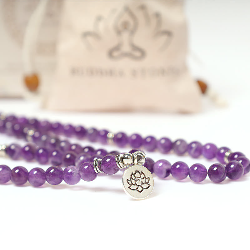 Buddha Stones Natural Amethyst Purification Mala Bracelet