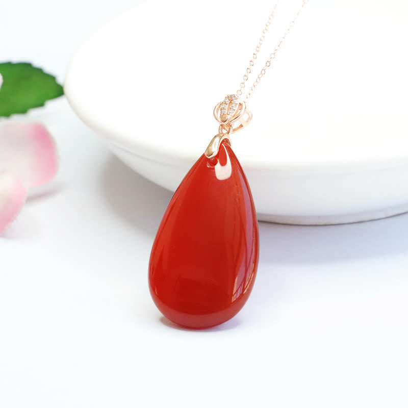 925 Sterling Silver Waterdrop Red Agate Confidence Necklace Pendant