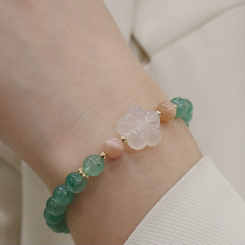 Buddha Stones Natural Green Strawberry Quartz Chalcedony Flower Gratitude Bracelet