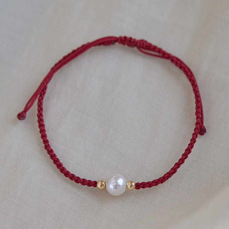 Buddha Stones Natural Pearl Bead Luck Braid String Bracelet