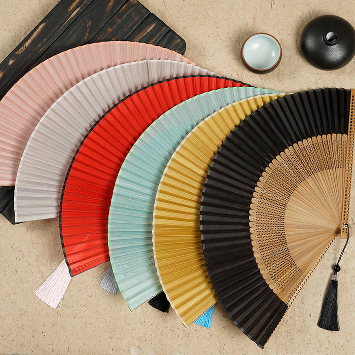 Buddha Stones Vintage Handheld Folding Fan With Bamboo Frames