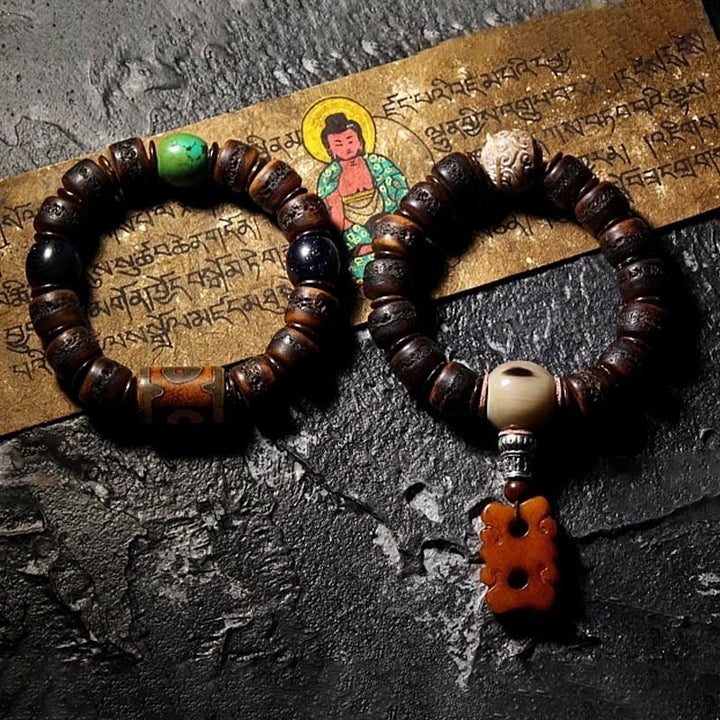 Buddha Stones Tibetan Yak Bone Dzi Bead Turquoise Keep Away Evil Spirits Bracelet