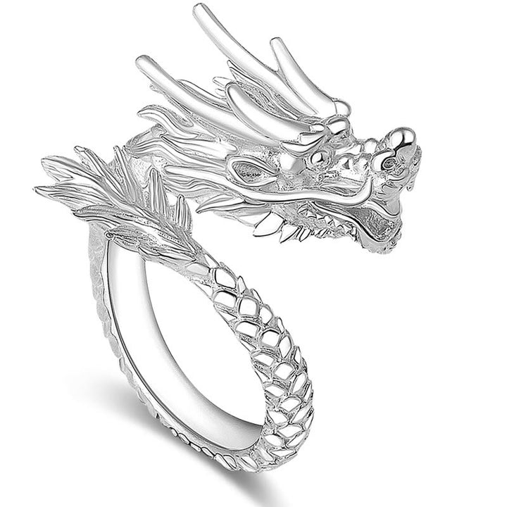 Buddha Stones 990 Sterling Silver Vintage Dragon Design Luck Protection Strength Adjustable Ring