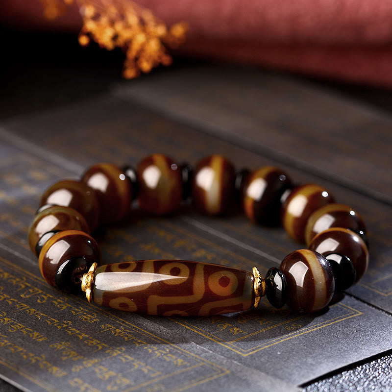 Buddha Stones Tibetan Natural Nine-Eye Dzi Bead Agate Wealth Blessings Bracelet