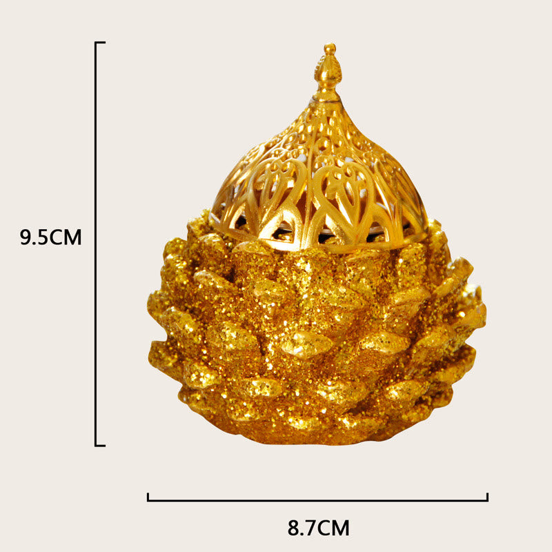 Gold Pine Cone Pattern Spiritual Rituals Mini Incense Burner Home Tabletop Decor