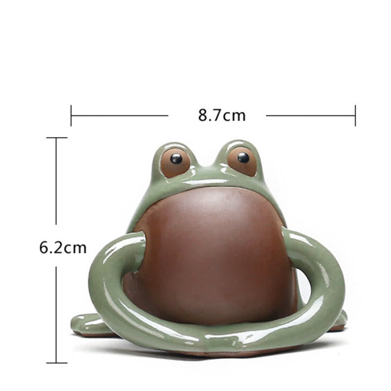 Buddha Stones FengShui Wealth Lucky Cute Frog Ceramic Tea Pet Figurine Decoration