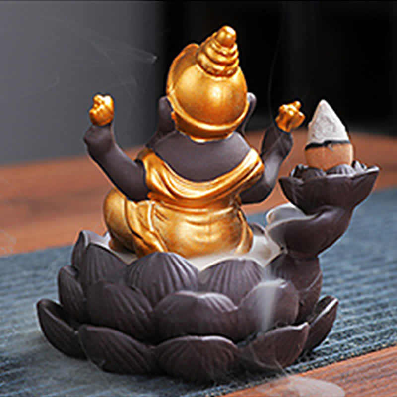 Ganesh Elephant Purple Clay Backflow Smoke Fountain Protection Incense Burner