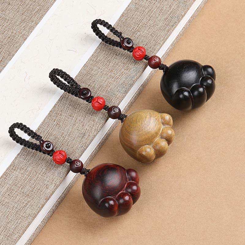 Buddha Stones Small Leaf Red Sandalwood Green Sandalwood Ebony Wood Lucky Cat Paw Claw Protection Key Chain