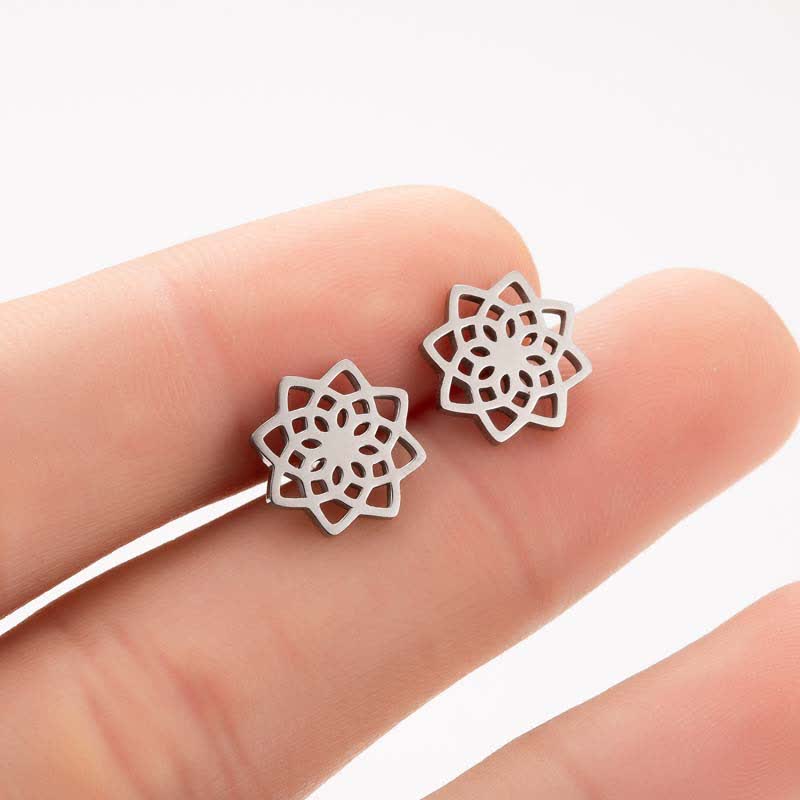 Tibetan Lotus Pattern New Beginning Stud Earrings