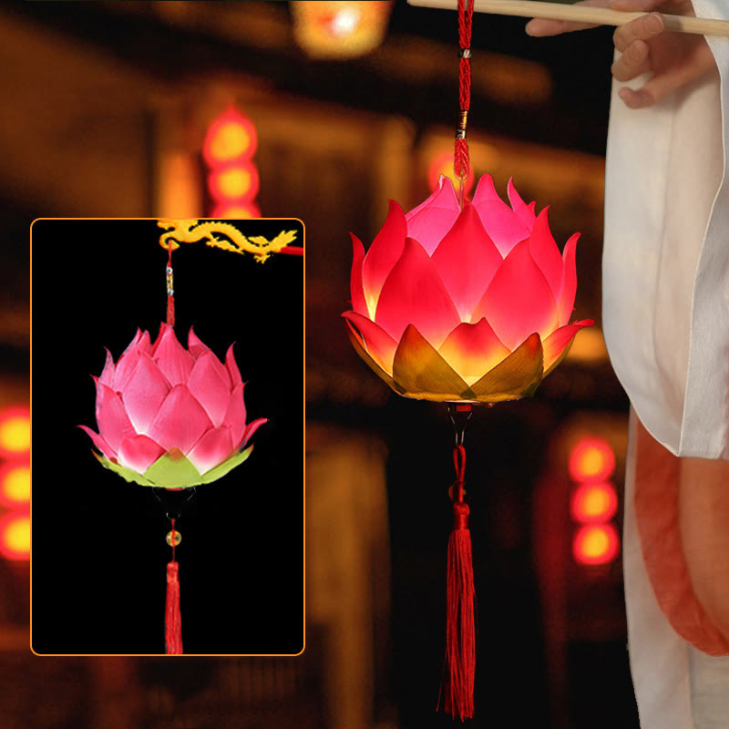 Buddha Stones DIY Lotus Flower Dragon Lantern Tassel Lamp Decoration