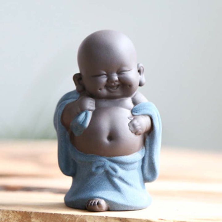 Buddha Stones Always Smiling Laughing Buddha Wealth Luck Purple Clay Maitreya Statue Decoration