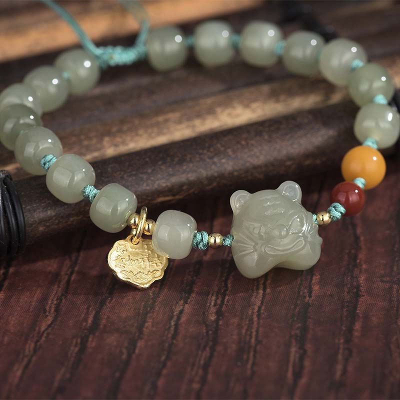 Chinese Zodiac Tiger Jade Blessing String Bracelet