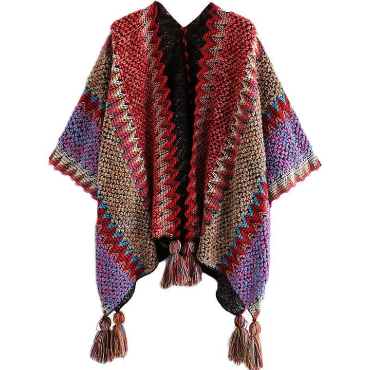 Buddha Stones Tibetan Shawl Knitting Warm Cloak Tibetan Tassel Scarf