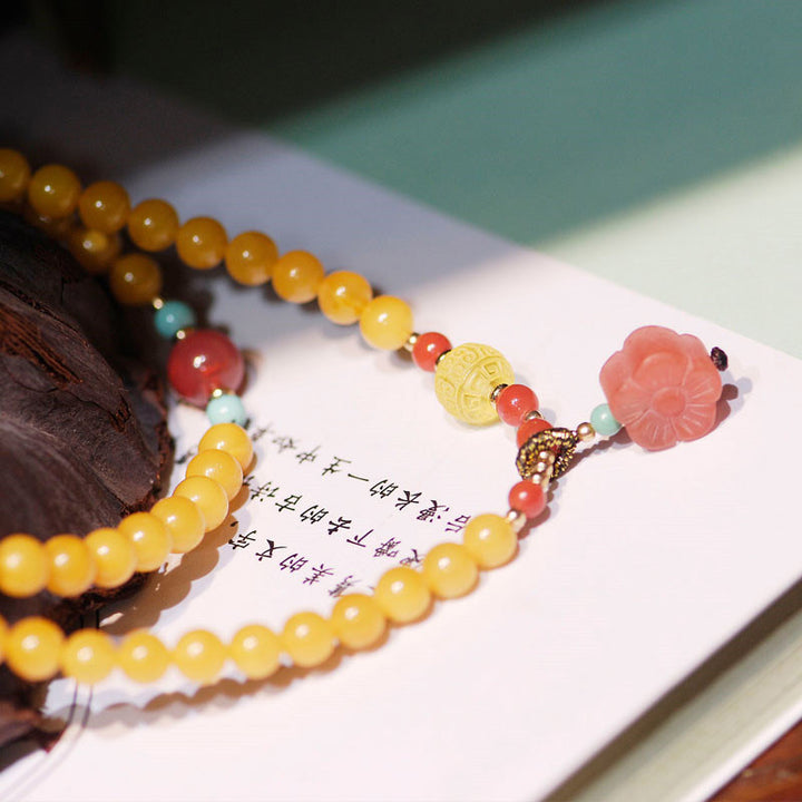 Amber Healing Balance Necklace Flower Charm Bracelet