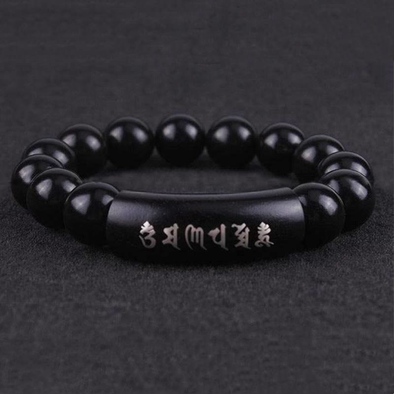 Buddha Stones 999 Sterling Silver Ebony Wood Om Mani Padme Hum Inlaid Balance Bracelet