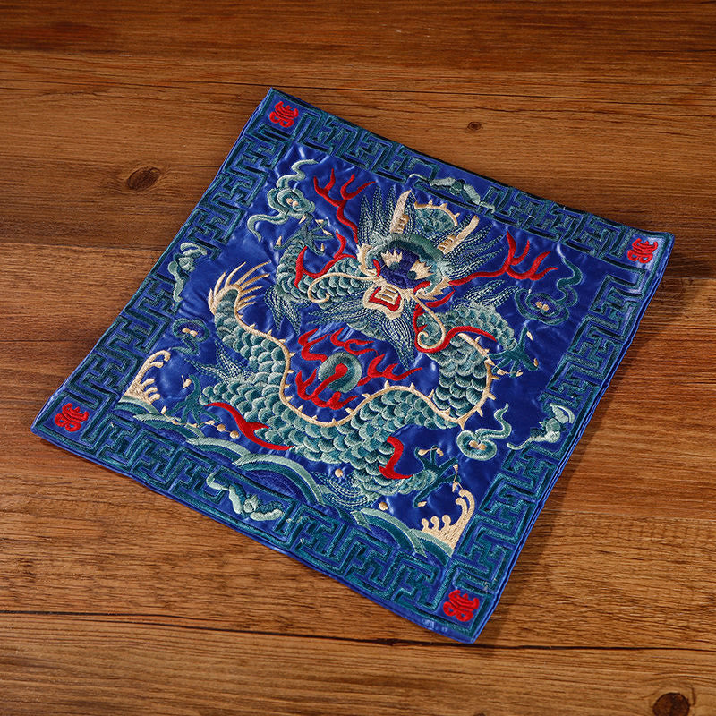 Buddha Stones Crane Phoenix Dragon Kirin Embroidered Cup Mat Pad Tea Cup Coaster Square Kung Fu Tea Mat