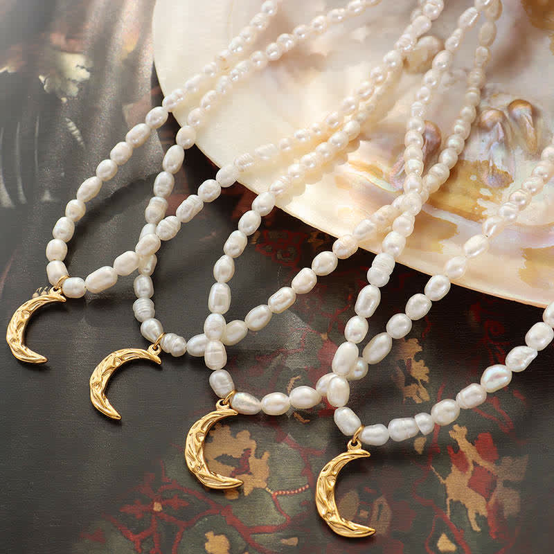 Pearl Crescent Moon Calm Necklace Pendant