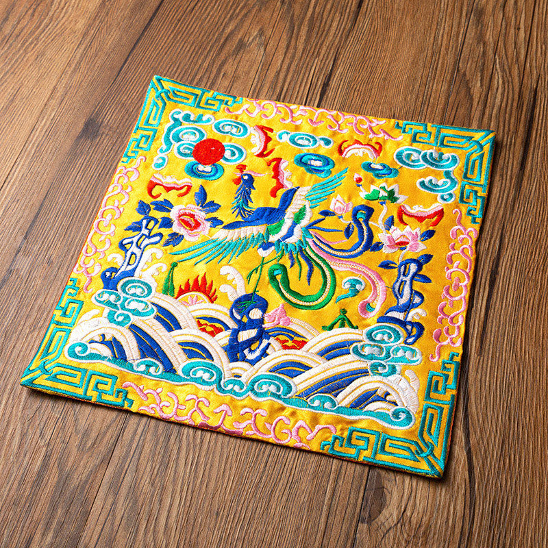 Buddha Stones Phoenix Dragon Kirin Embroidery Cup Mat Pad Tea Cup Coaster Kung Fu Tea Mat