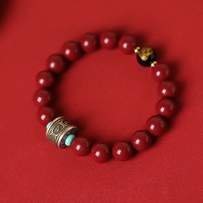 Buddha Stones 925 Sterling Silver Chinese Zodiac Natal Buddha Cinnabar Om Mani Padme Hum Calm Bracelet