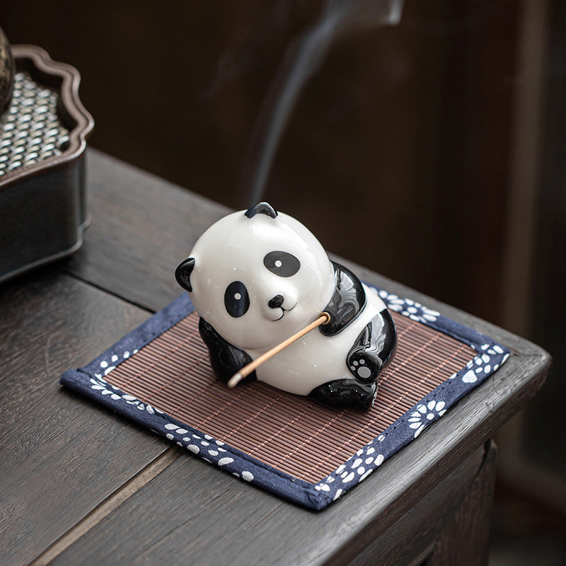 Lovely Cat Panda Ceramic Blessing Incense Burner Decoration