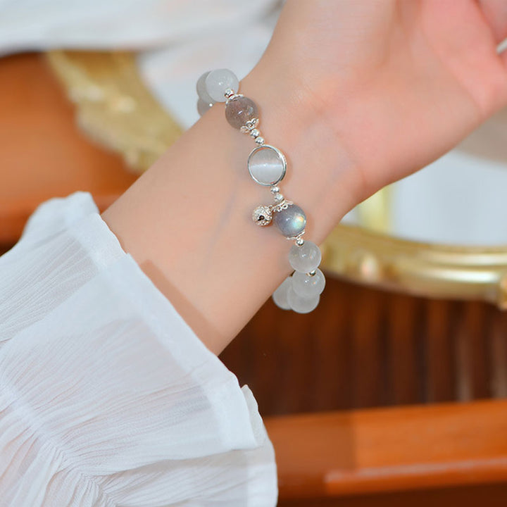 Buddha Stones 925 Sterling Silver Cat Eye Moonstone Love Support Bracelet