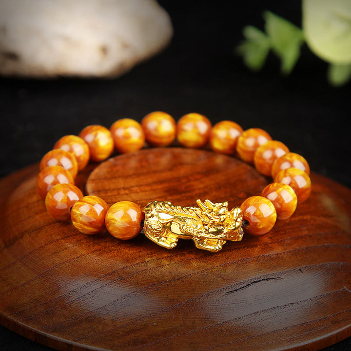 Buddha Stones Lucky Golden Tiger Eye Abundant Pixiu Bracelet