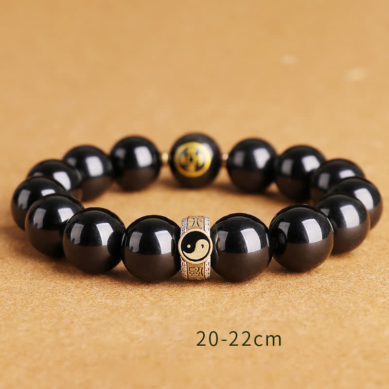 Buddha Stones 925 Sterling Silver Black Obsidian Gold Sheen Obsidian Silver Sheen Obsidian Yin Yang Protection Bracelet