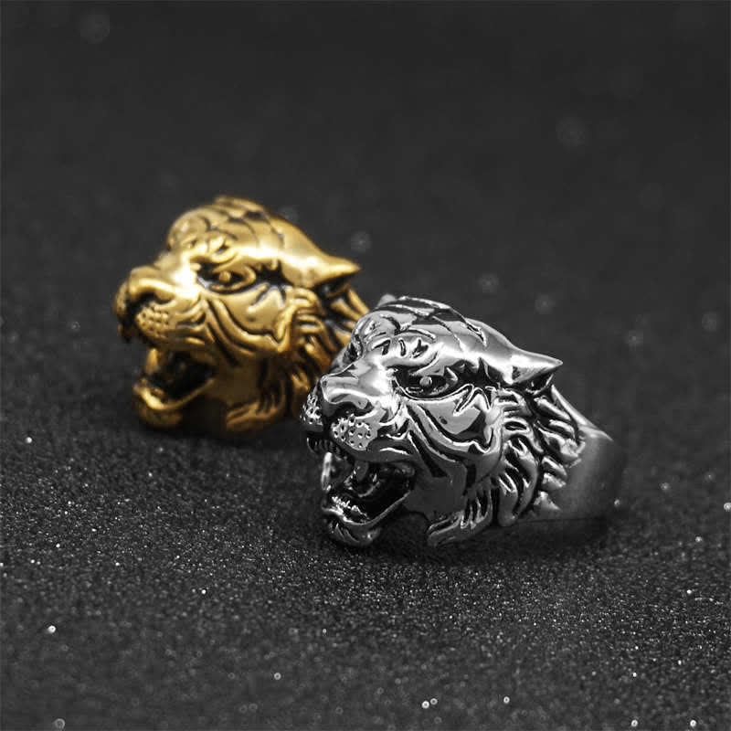 Men's Animal Tiger Head Titanium Steel Balance Calm Punk Rock Biker Ring