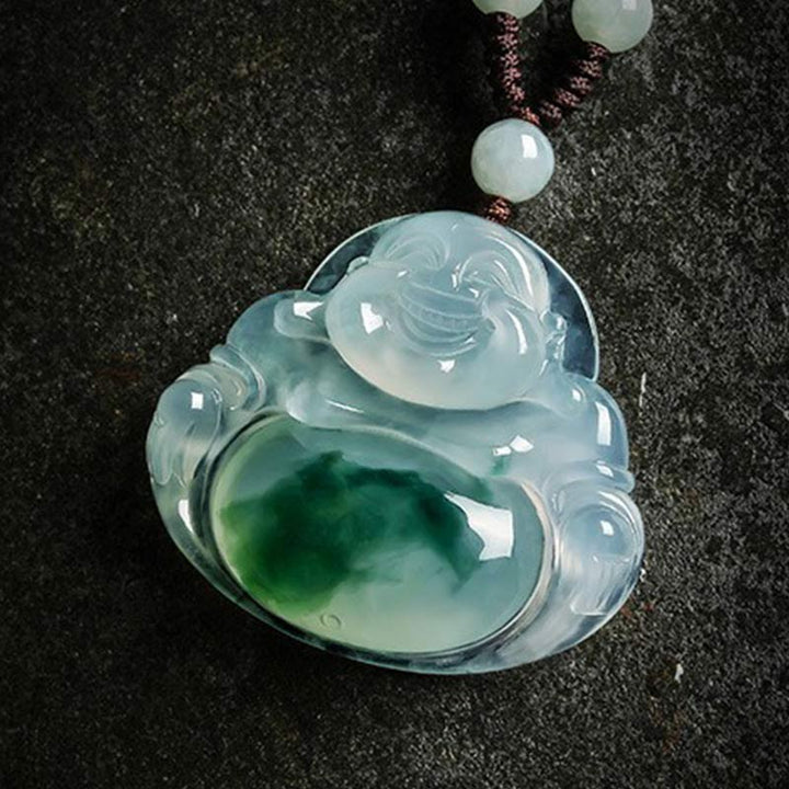 Buddha Cyan Jade Luck Necklace Pendant