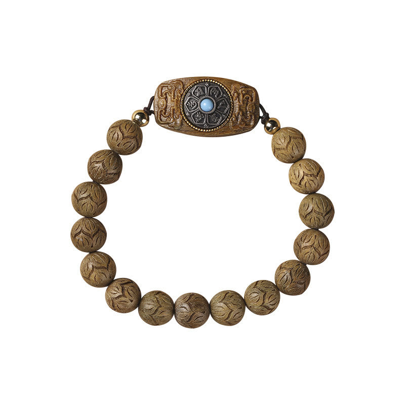 Buddha Stones Green Sandalwood Ebony Wood Sandalwood Om Mani Padme Hum Soothing Bracelet