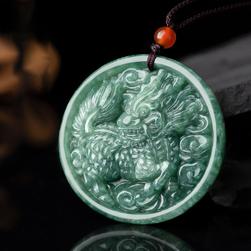 Buddha Stones Natural Jade Kirin Abundance String Necklace Pendant