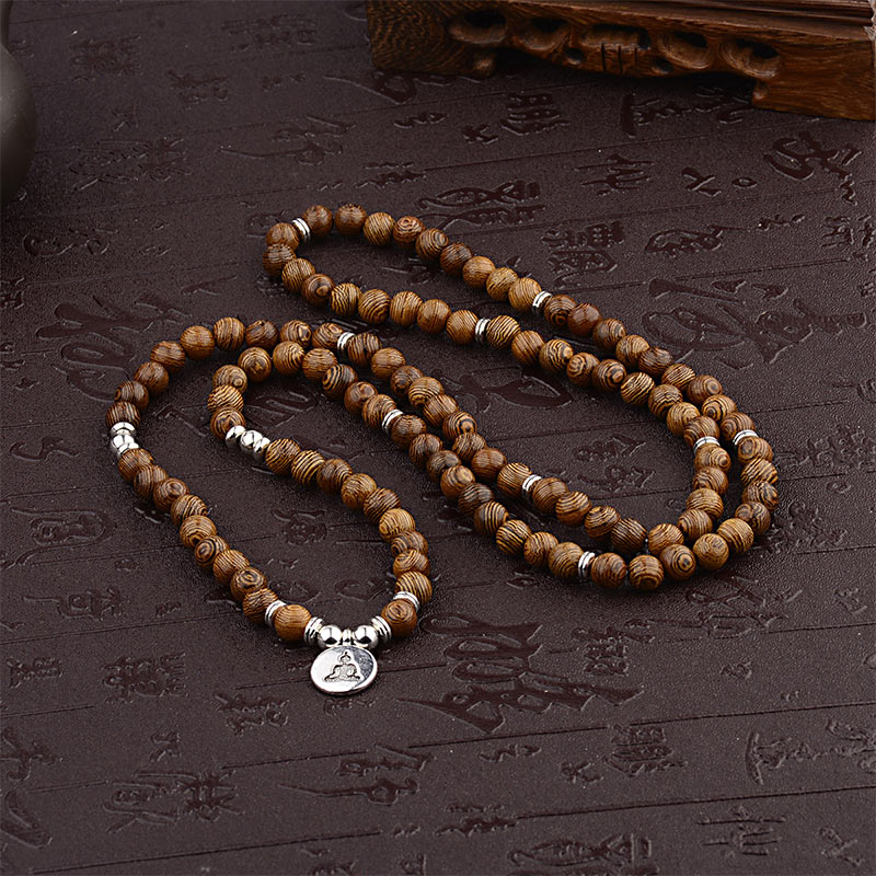 Buddha Stones Tibetan Lightning Strike Wood Bracelet Lotus Buddha Mala