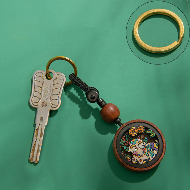 ❗❗❗A Flash Sale- Buddha Stones Year Of The Dragon Hand Painted Chinese Zodiac Rosewood Carved Calm Key Chain