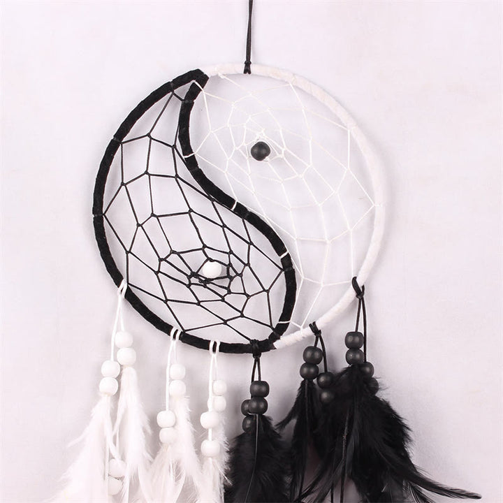 Yin Yang  Dream Catcher Circular Net with Feathers Balance Decoration