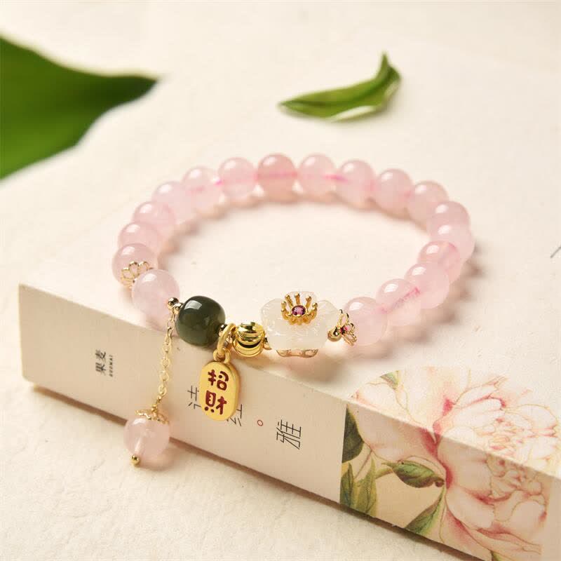 Buddha Stones Natural Pink Crystal Jade Flower Warm Love Bracelet