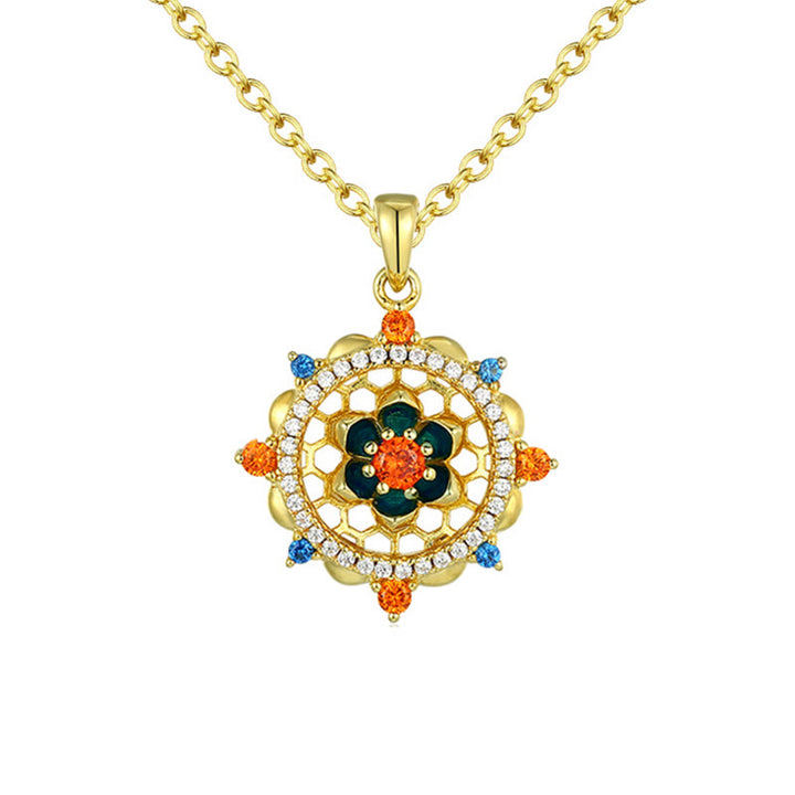 Buddha Stones 925 Sterling Silver Lotus Flower Colorful Zircon New Beginning Necklace Pendant