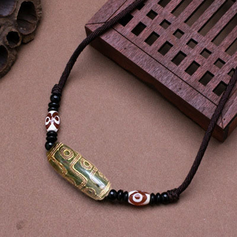 Buddha Stones Tibetan Nine-Eye Dzi Bead Protection String Necklace