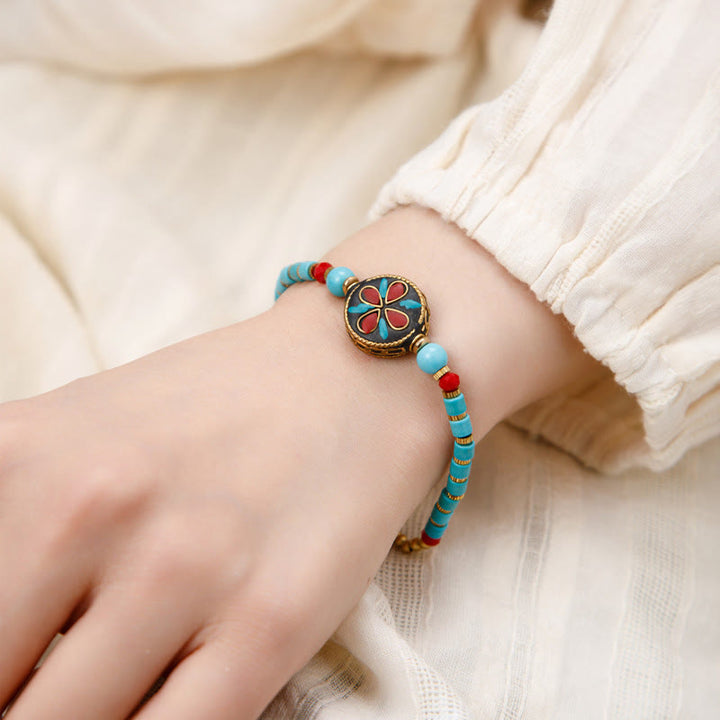 Buddha Stones Tibetan Turquoise Om Mani Padme Hum Protection Strength Bracelet