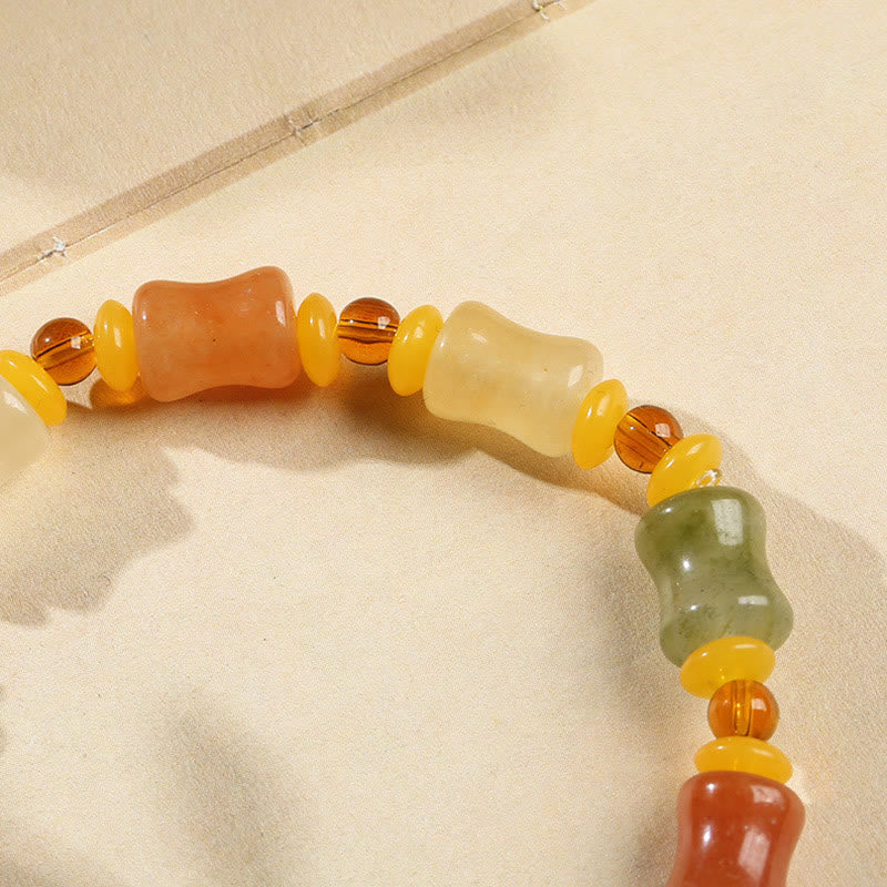 Natural Golden Silk Jade Gourd Wealth Charm Bracelet