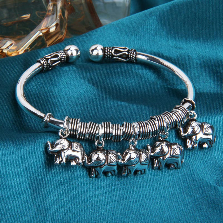 Buddha Stones 925 Sterling Silver Elephant Strength Bracelet Bangle