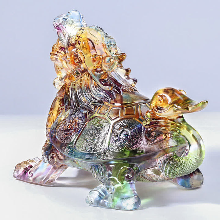 Feng Shui Dragon Turtle Handmade Liuli Crystal Art Piece Home Office Decoration