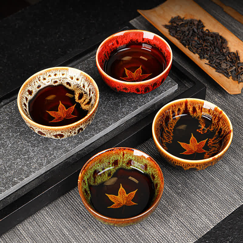 Buddha Stones Maple Leaf Colorful Ceramic Teacup Home Tea Cups