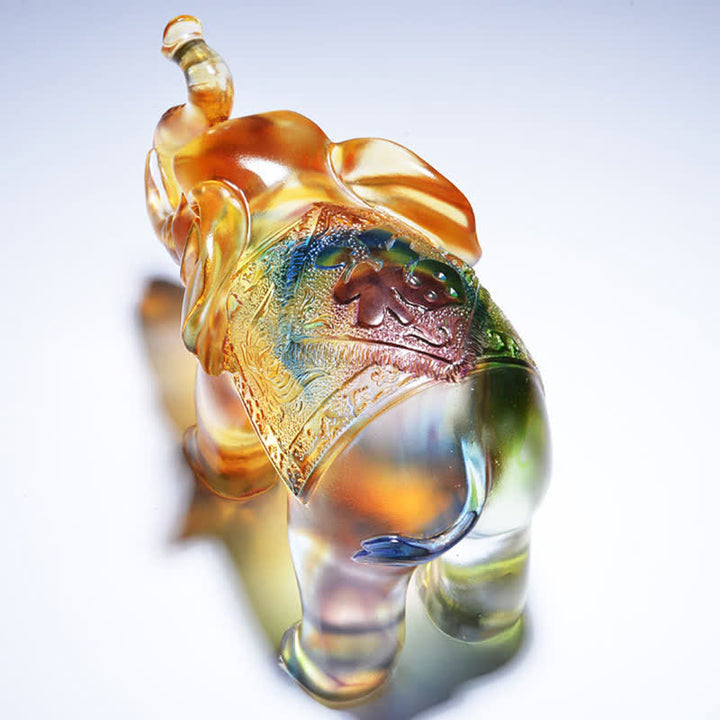 Handmade Liuli Crystal Elephant Art Piece Wisdom Wealth Home Decoration