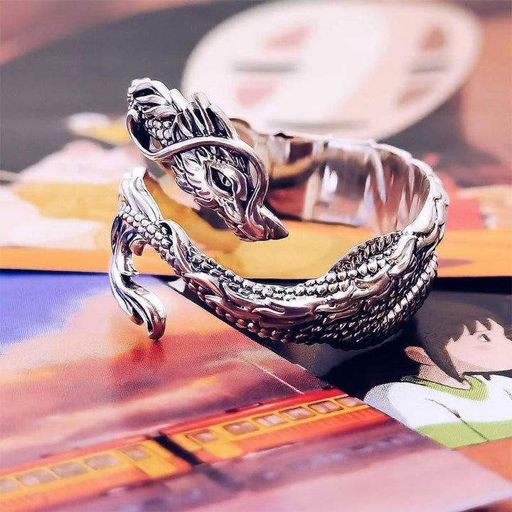 Buddha Stones Vintage Dragon Pattern Protection Ring