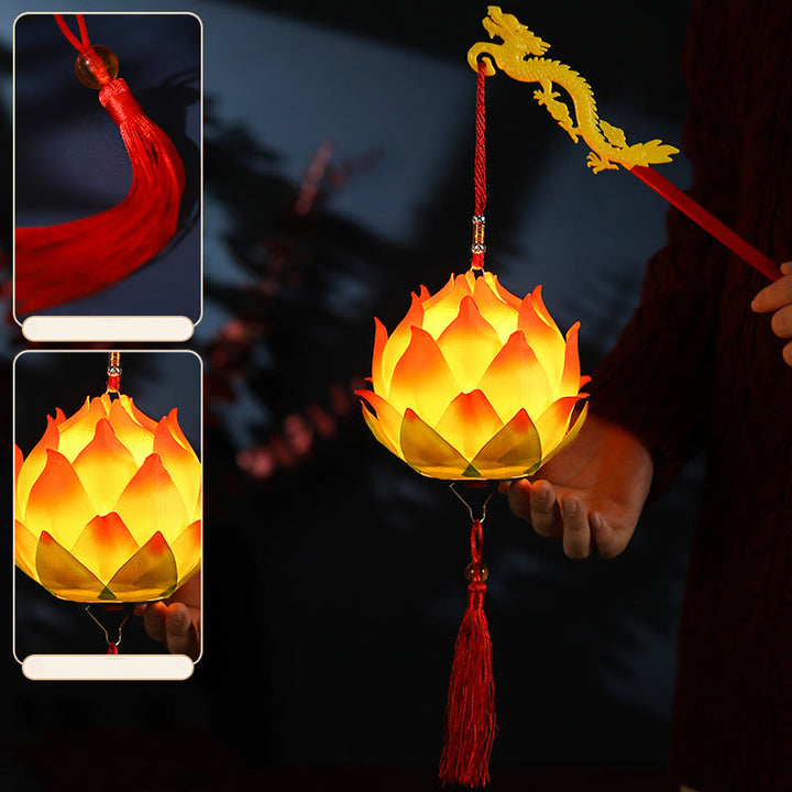 Buddha Stones DIY Lotus Flower Dragon Lantern Tassel Lamp Decoration