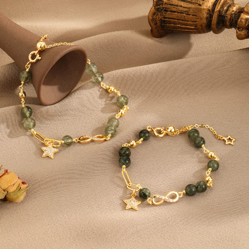 Buddha Stones 14K Gold Green Rutilated Quartz Möbius Loop Eternal Love Star Protection Bracelet