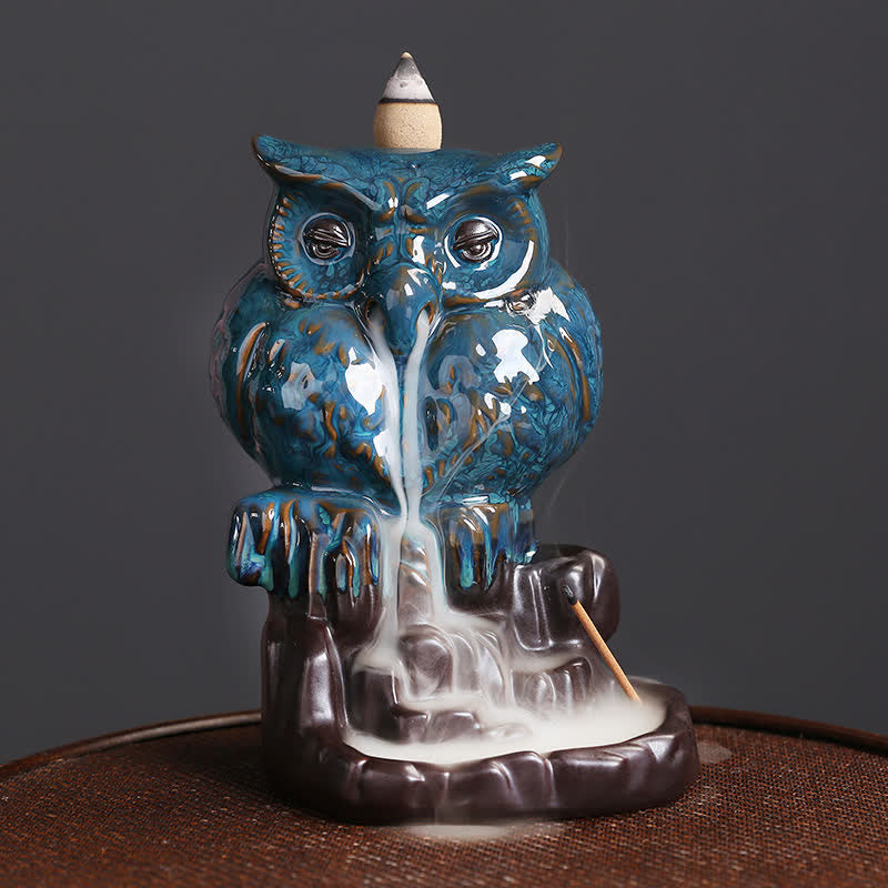 Cute Owl Ceramic Backflow Smoke Fountain Meditation Healing Incense Burner Decoration