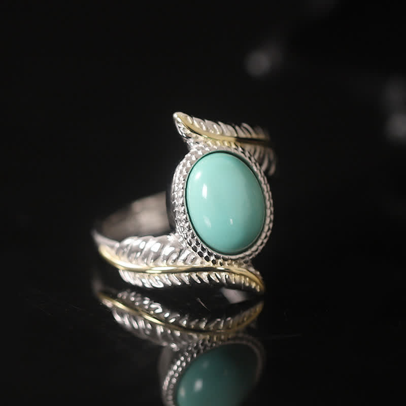 Buddha Stones 925 Sterling Silver Turquoise Feather Strength Protection Ring